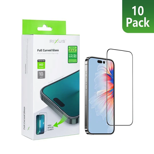 Rixus Clear HD Full Curved Edge Tempered Glass für Apple iPhone 18 Pro Max (10er-Pack)