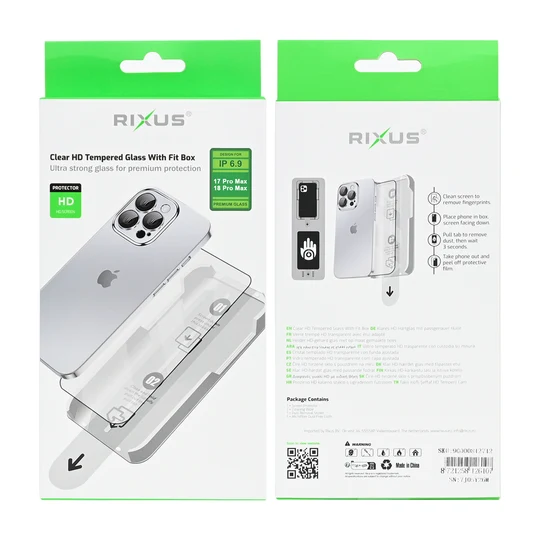 Rixus Clear HD Tempered Glass mit Fit Box für Apple iPhone 18 Pro Max