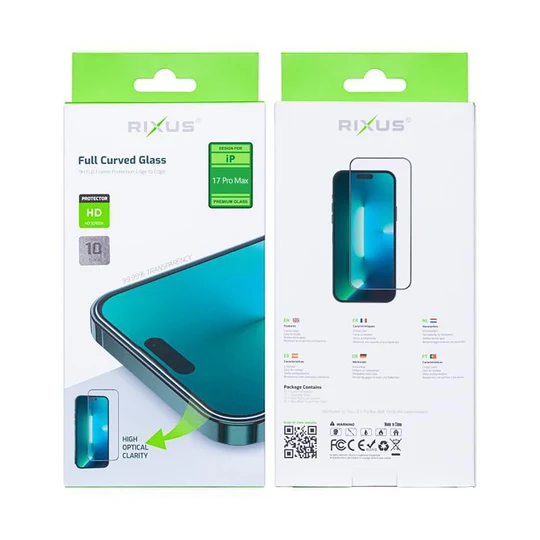 Rixus Clear HD Full Curved Edge Tempered Glass für Apple iPhone 17 Pro Max (10er-Pack)