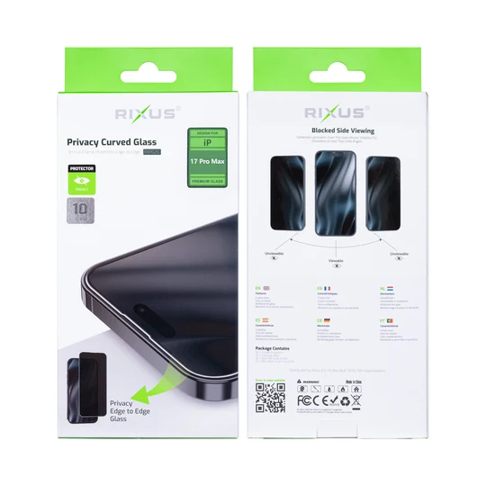 Rixus Privacy Full Curved Edge Tempered Glass für Apple iPhone 17 Pro Max (10er-Pack)