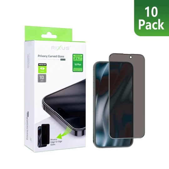Rixus Privacy Full Curved Edge Tempered Glass für Apple iPhone 16 Plus (10er-Pack)