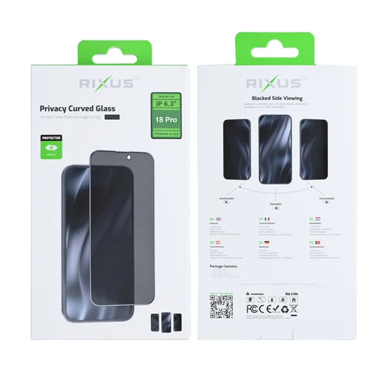 Rixus Privacy Full Curved Edge Tempered Glass für Apple iPhone 18 Pro