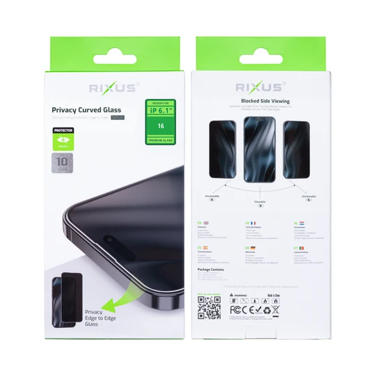 Rixus Privacy Full Curved Edge Tempered Glass für Apple iPhone 16 (10er-Pack)