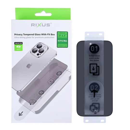 Rixus Privacy Tempered Glass mit Fit Box für Apple iPhone 16 Pro Max