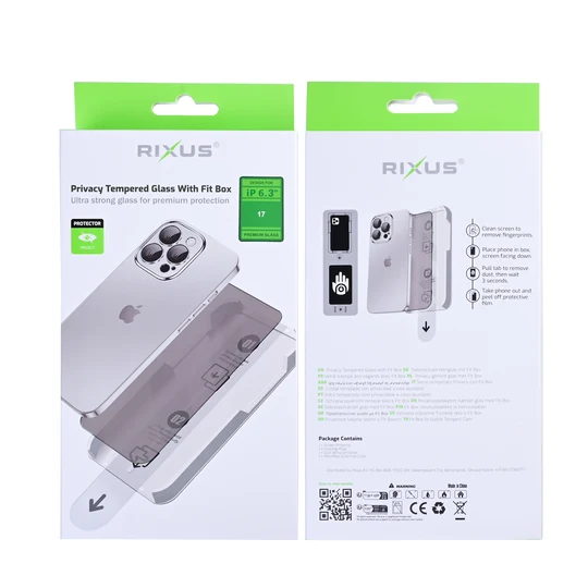 Rixus Privacy Tempered Glass mit Fit Box für Apple iPhone 17