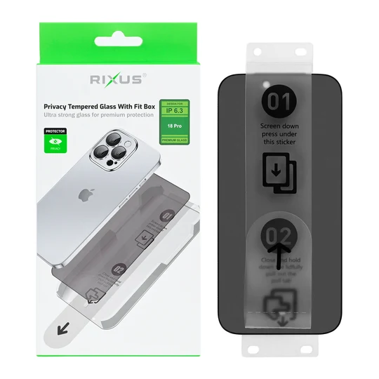 Rixus Privacy Tempered Glass mit Fit Box für Apple iPhone 18 Pro