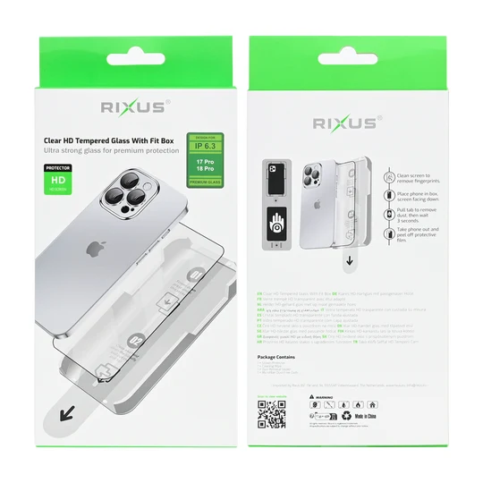 Rixus Clear HD Tempered Glass With Fit Box For Apple iPhone 18 Pro