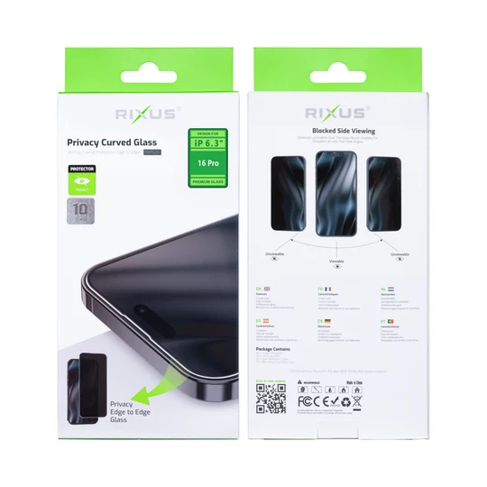 Rixus Privacy Full Curved Edge Tempered Glass für Apple iPhone 16 Pro (10er-Pack)
