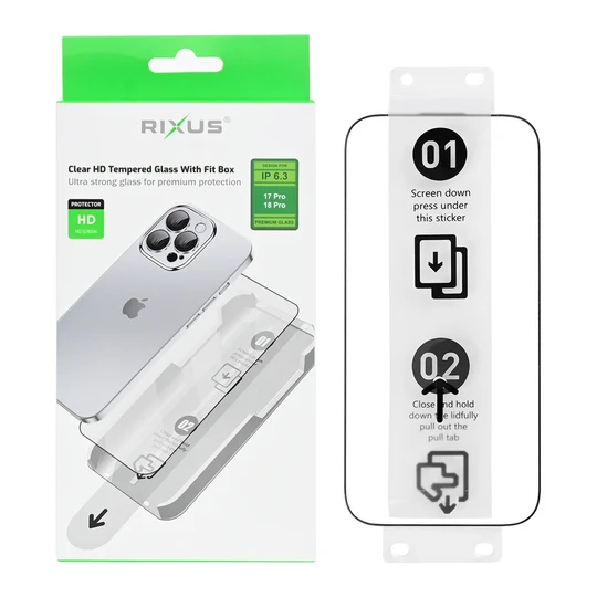 Rixus Clear HD Tempered Glass With Fit Box For Apple iPhone 18 Pro
