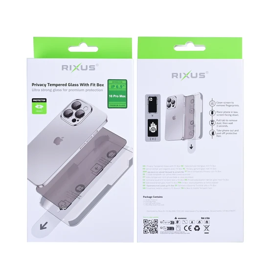 Rixus Privacy Tempered Glass mit Fit Box für Apple iPhone 16 Pro Max