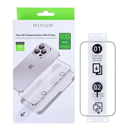 Rixus Clear HD Tempered Glass mit Fit Box für Apple iPhone 16 Pro