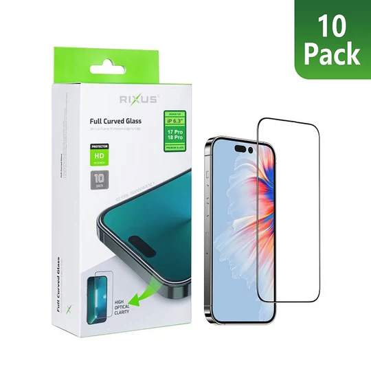 Rixus Clear HD Full Curved Edge Tempered Glass für Apple iPhone 18 Pro (10er-Pack)