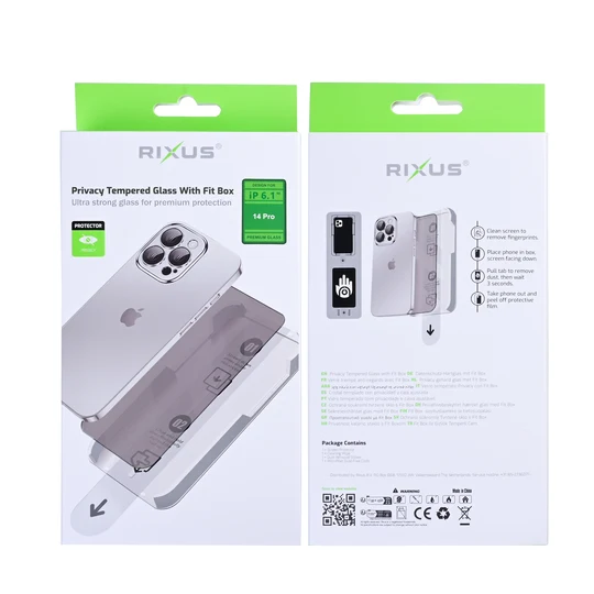 Rixus Privacy Tempered Glass mit Fit Box für Apple iPhone 14 Pro