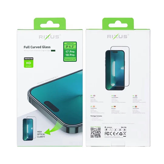 Rixus Clear HD Full Curved Edge Tempered Glass für Apple iPhone 18 Pro