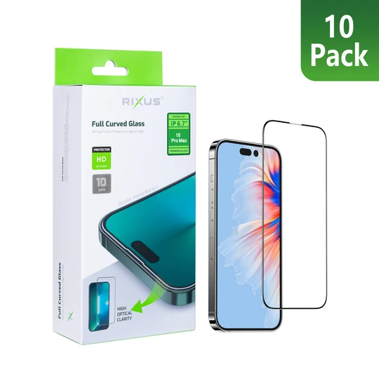 Rixus Clear HD Full Curved Edge Tempered Glass For Apple iPhone 15 Pro Max (10-Pack)