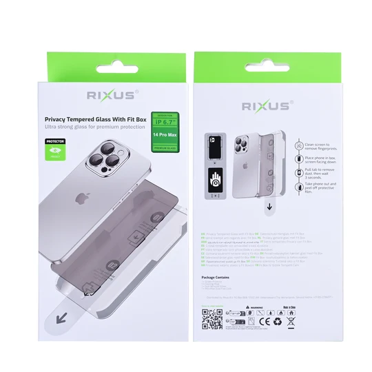 Rixus Privacy Tempered Glass mit Fit Box für Apple iPhone 14 Pro Max