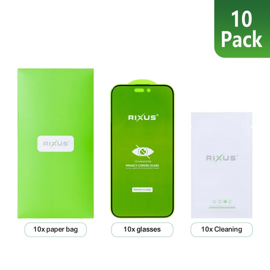 Rixus Privacy Full Curved Edge Tempered Glass für Apple iPhone 15 Pro Max (10er-Pack)
