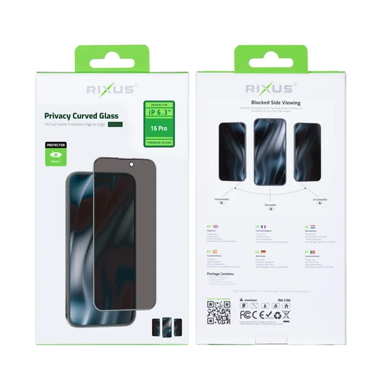 Rixus Privacy Full Curved Edge Tempered Glass für Apple iPhone 16 Pro
