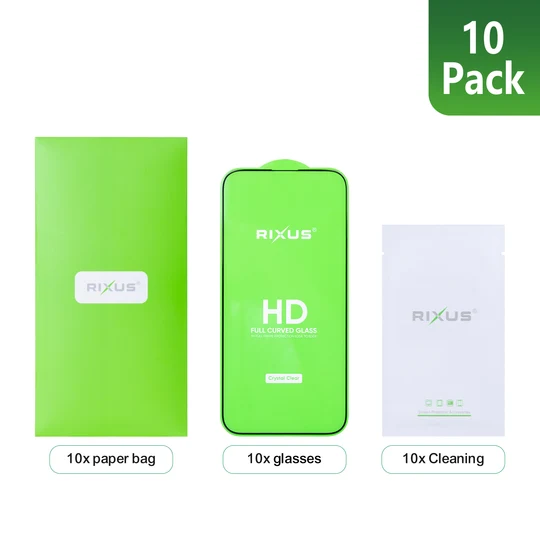 Rixus Clear HD Full Curved Edge Tempered Glass für Apple iPhone 15 Plus (10-Pack)